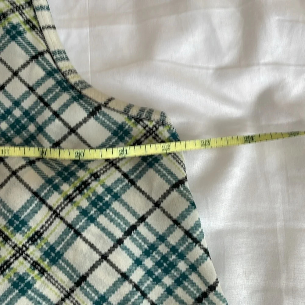 Emaline Sz XL plaid v neck dressy tank. Black. Aqua. Measurements in pics. - Picture 5 of 7